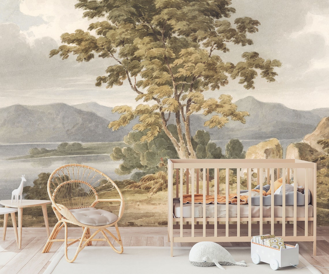 Peaceful Vintage Scenic Wall Mural, Vintage Landscape Wall Mural ...