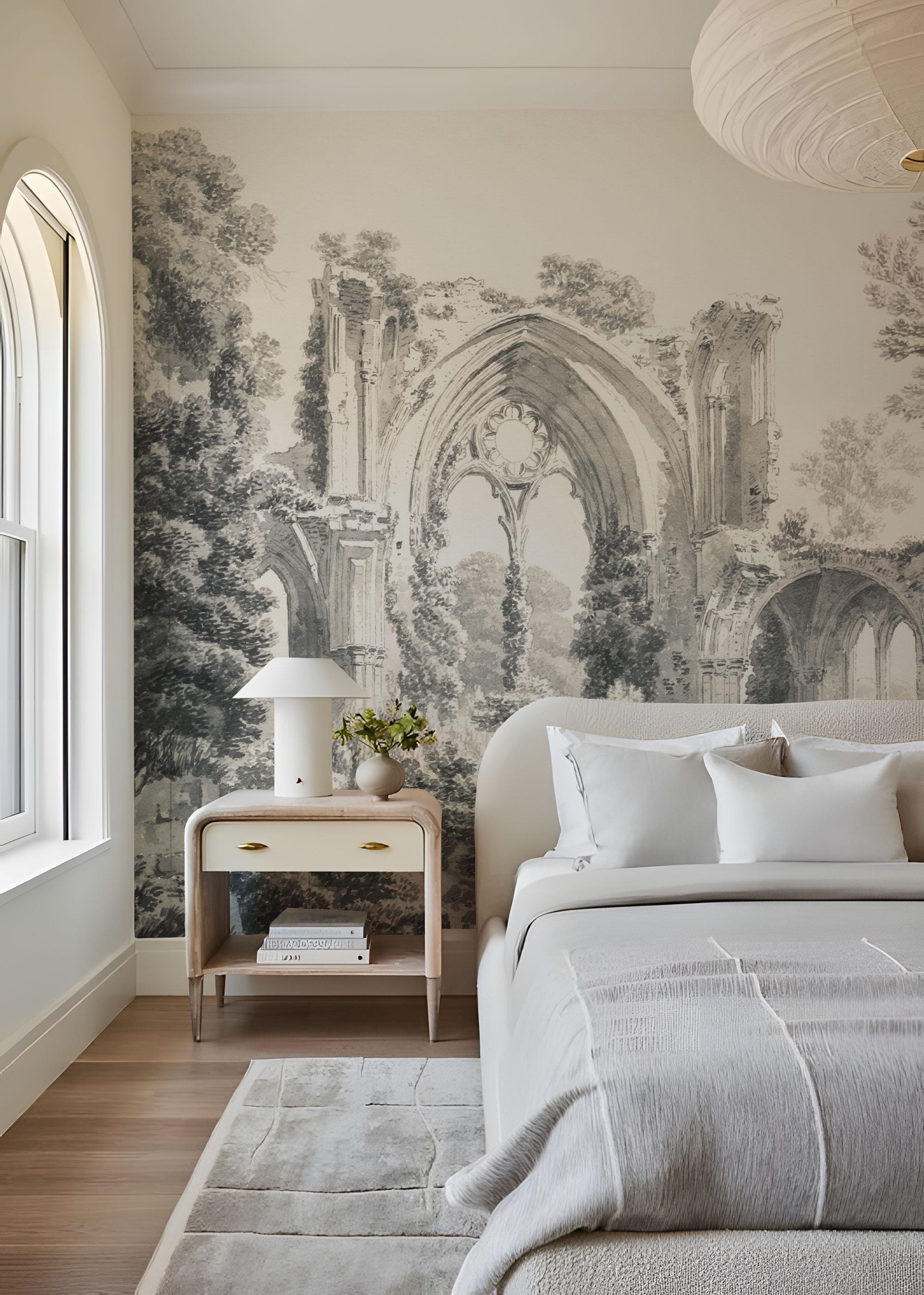 Timeless Stone Arches Wallpaper, Classic Architectural Interior Mural ...
