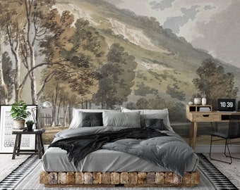 Antique Landscape Wall Mural, Vintage Scenic Wall Mural, Vintage Landscape Wall Mural, Wall décor, Nursery and room décor, Wall art
