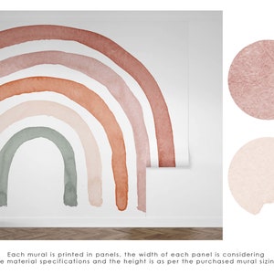 Watercolor Rainbow in Earthy Tones Wall Mural, Boho Style Rainbow Wall ...
