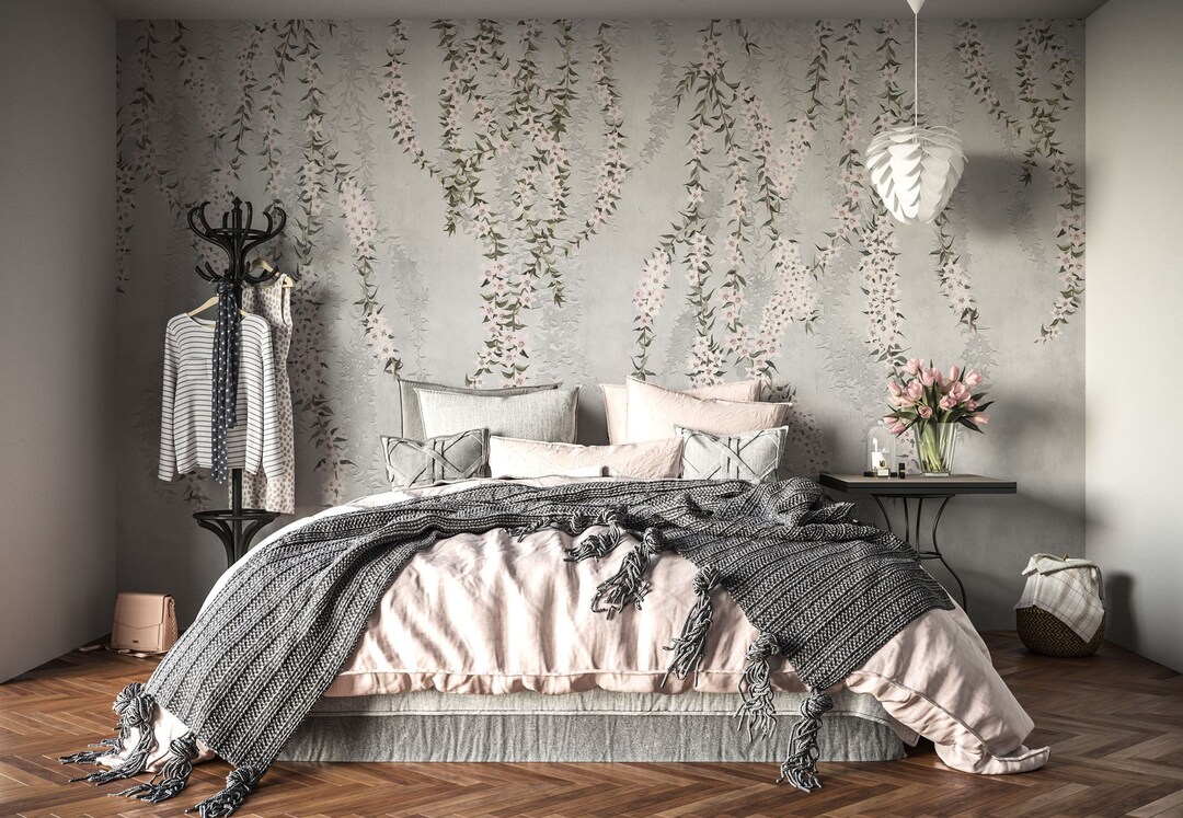 Blush Hanging Gardens Wall Mural Blush and Grey Wall Mural Etsy