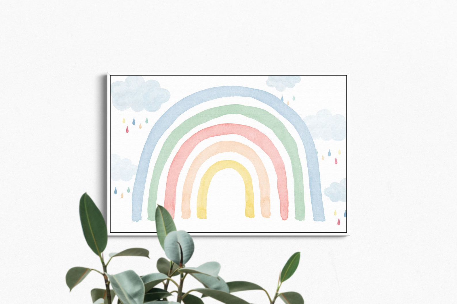Watercolor Rainbow Wall Mural Colorful Rainbow and Raindrops Etsy