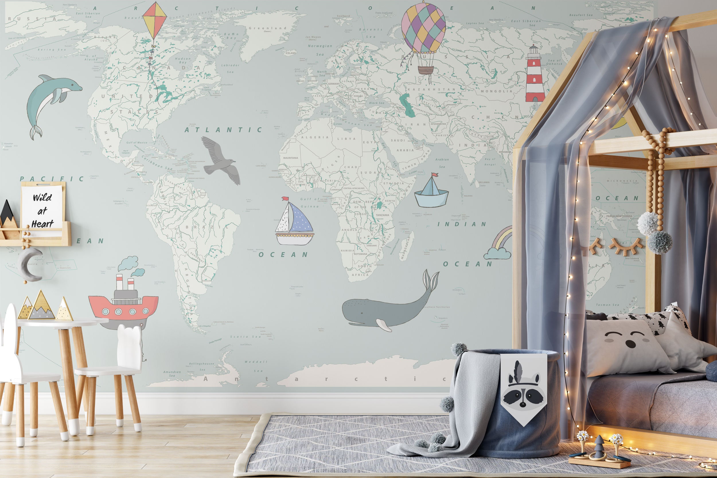 Kids and Nursery World Map Wall Mural