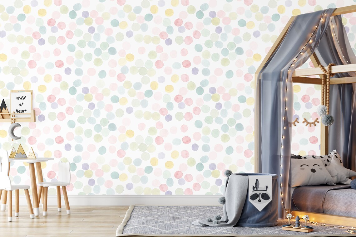 Watercolor Rainbow Dots Wall Mural Rainbow Spots Wallpaper - Etsy