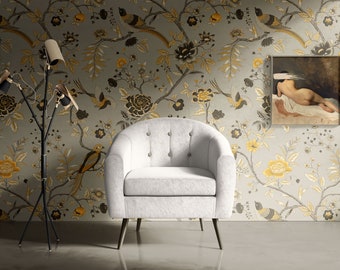 Mei Garden Wallpaper, Chinoiserie Wall Mural, Peony and Birds Wallpaper, Asian Style Wallpaper, Chinese Wallpaper