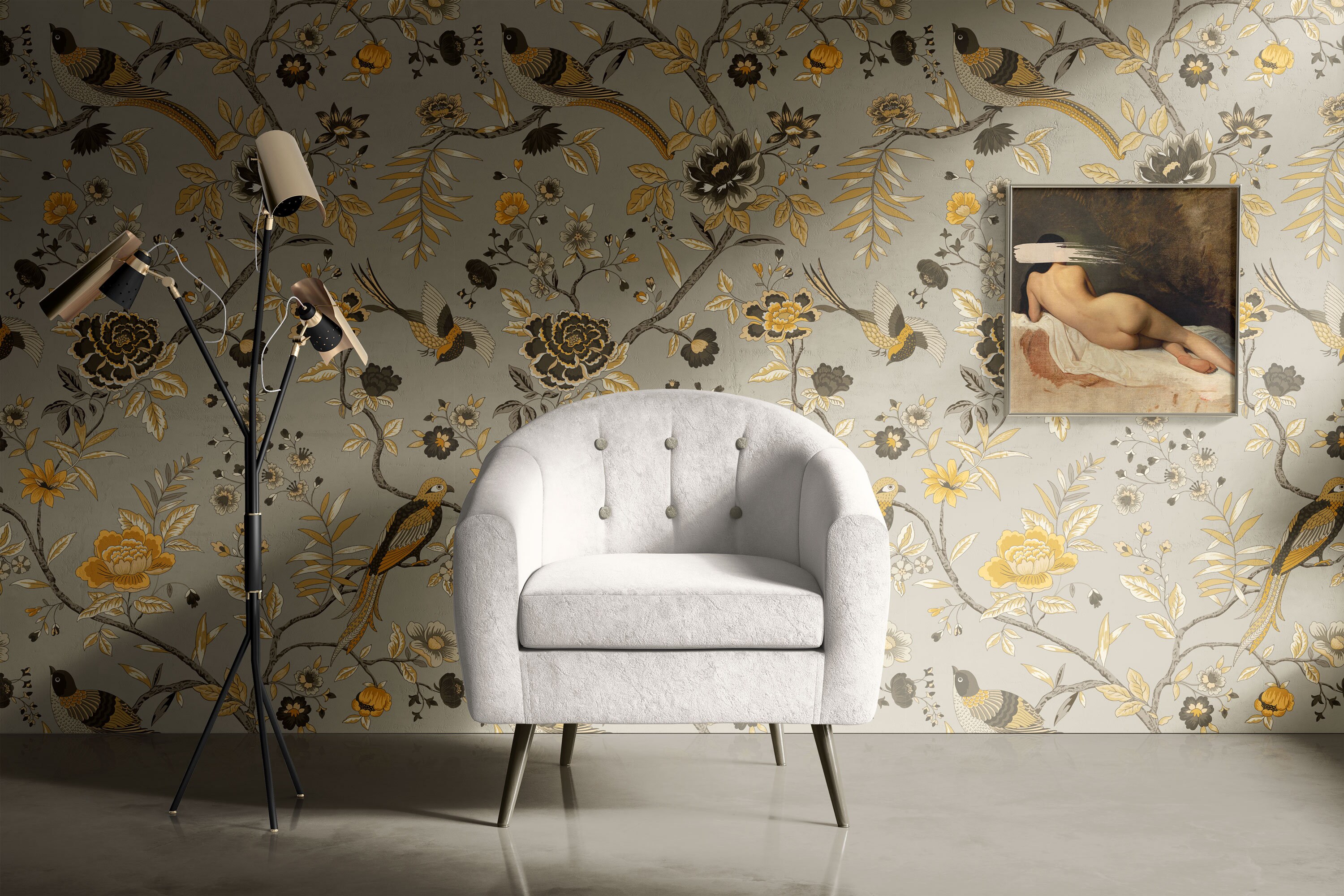 Mei Garden Wallpaper Chinoiserie Wall Mural Peony and Birds | Etsy