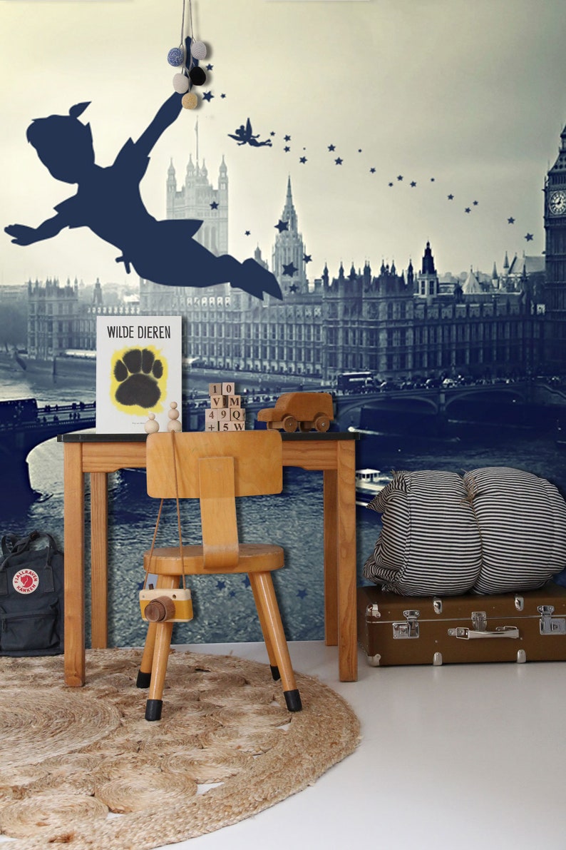 Peter Pan Wall Mural in Black and White Neverland Wallpaper Etsy