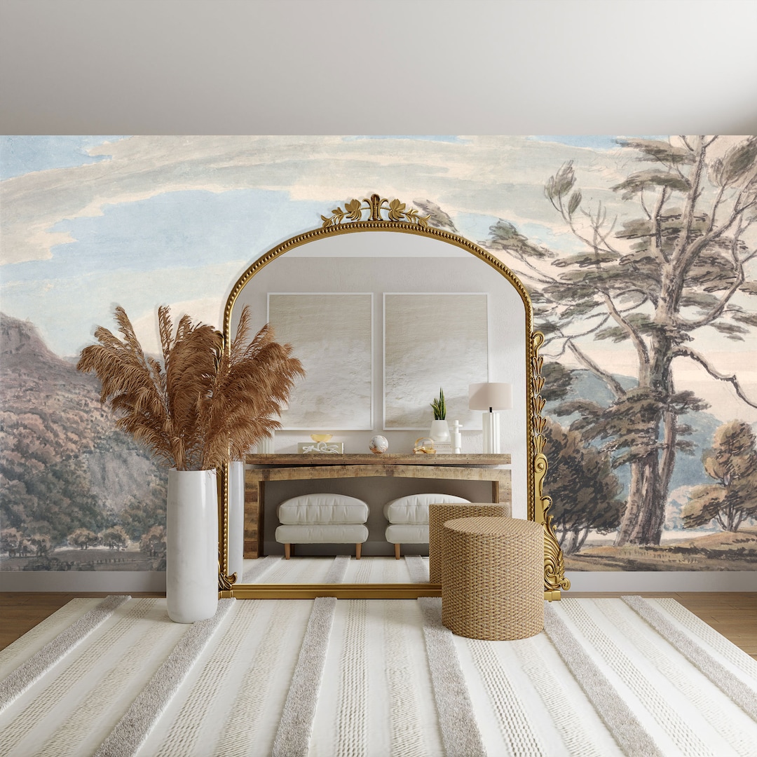 Vintage Moody Landscape Wall Mural, Vintage Forest Scene Wall Mural