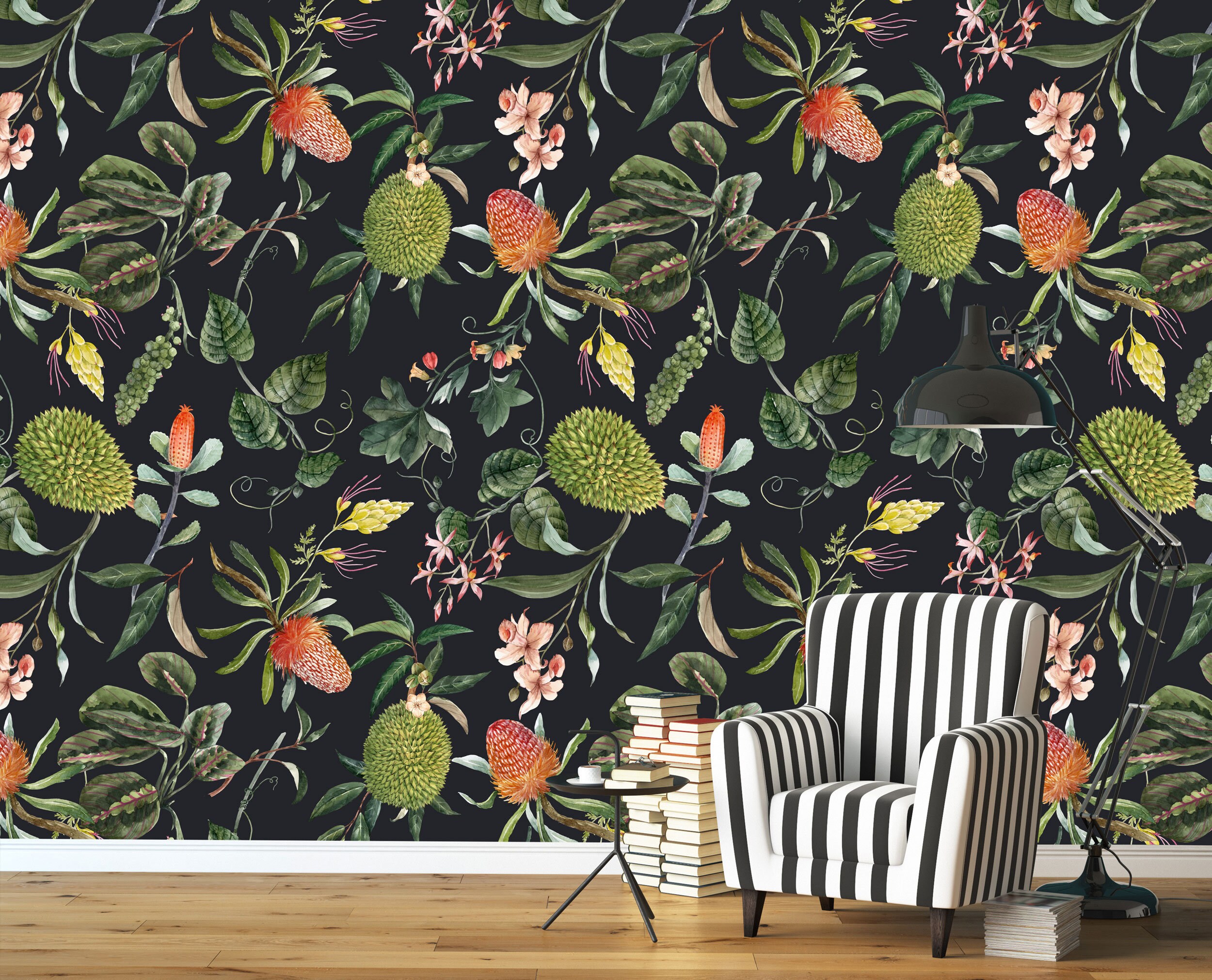 Exotic Leaves Wall Mural Tropical Leaves Wallpaper Blooming | Etsy