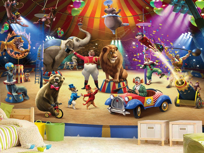 Circus Wall mural Animals Wallpaper Wall décor Wall decal Etsy