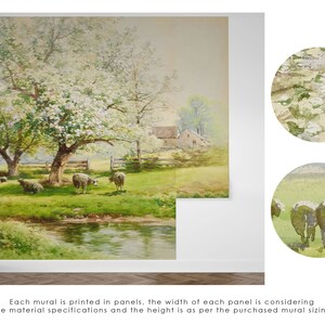 Pastoral Landscape Wall Mural, Vintage Rural Scene Wall Mural, Vintage ...