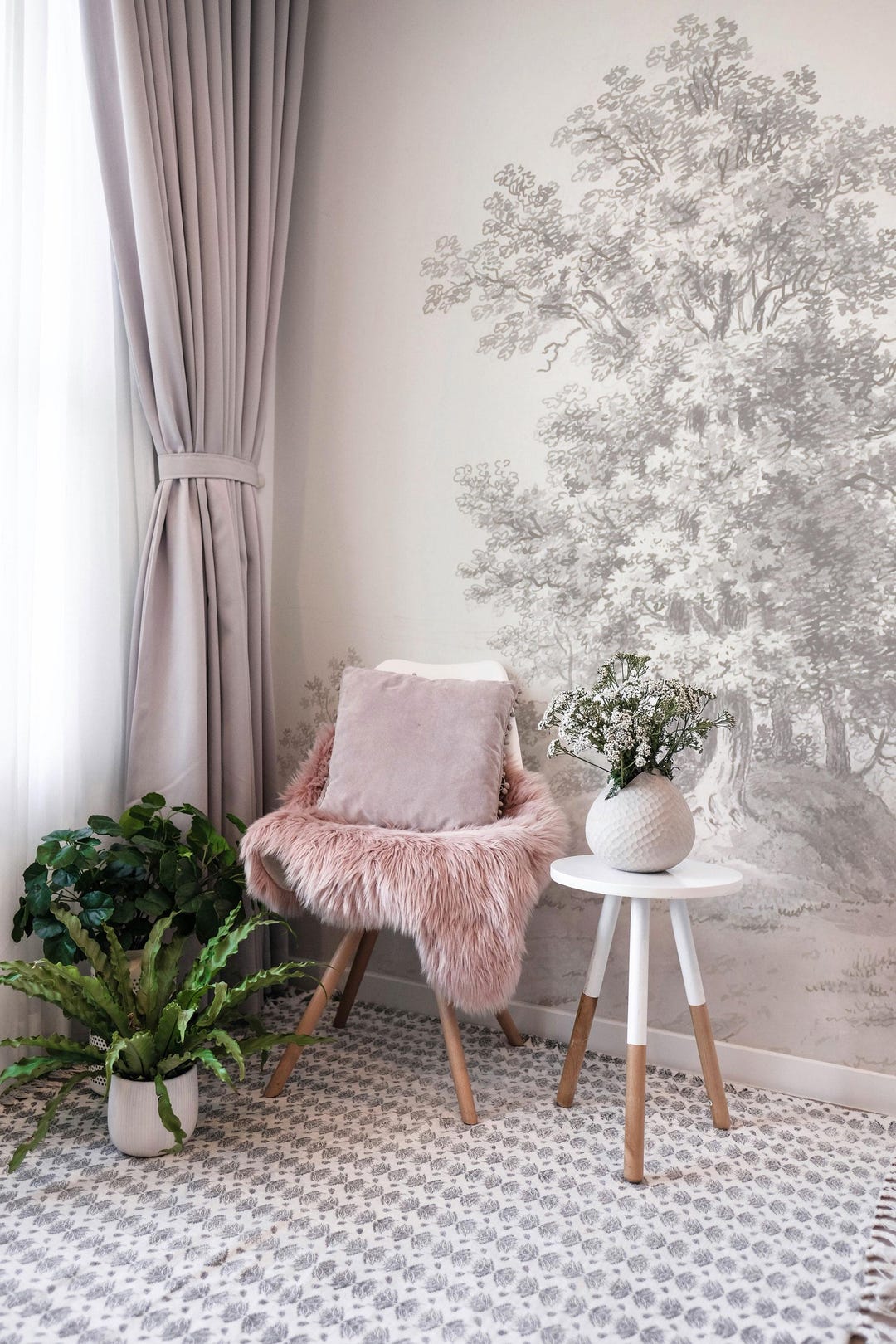 Classic Landscape Wallpaper, Vintage Tree Wall Mural, Antique Forest ...