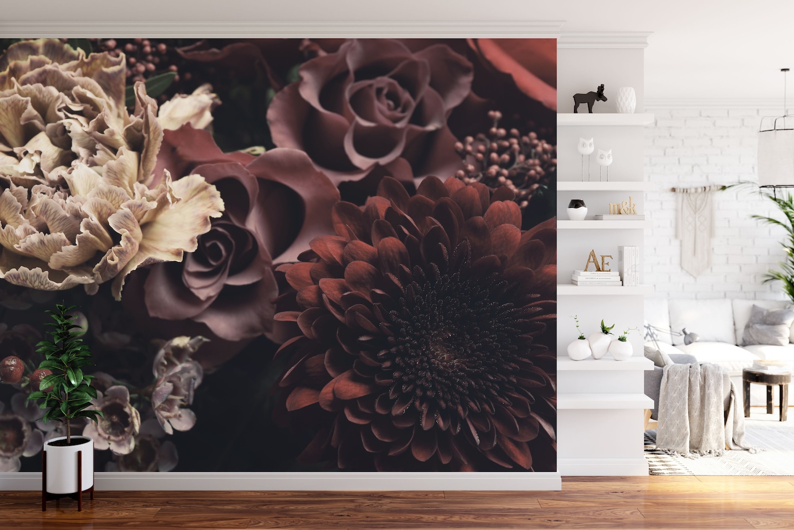 Karly Dark Floral Wall Mural Vintage Botanical on a Dark Etsy