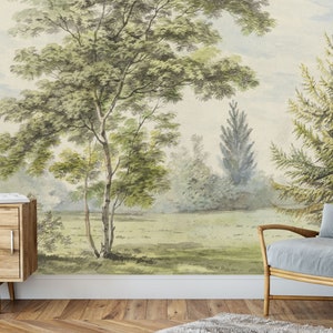 Vintage Waldszene Wandbild, Malerisches Wandbild, Vintage Landschafts-Tapete, Wanddekor, Kinderzimmer- und Raumdekor, Wandkunst