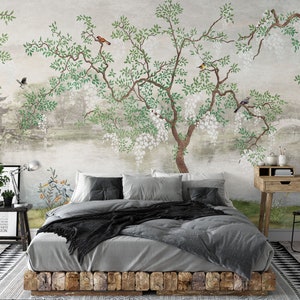 Décor mural chinoiserie chic, papier peint chinois, papier peint XVIIIe siècle, décoration murale asiatique, décoration pour chambre et chambre de bébé, art mural
