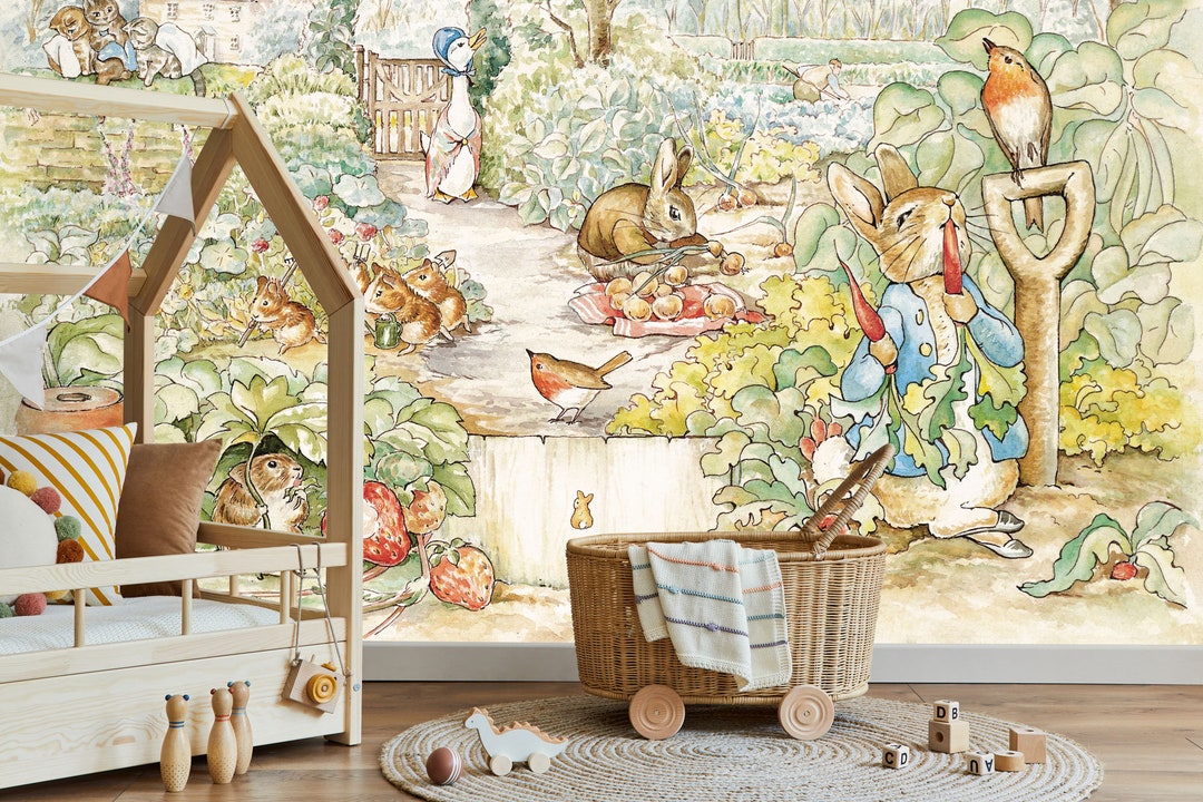 Peter the Rabbit Wall Mural, Fairytale Wall Mural, Fairy Garden