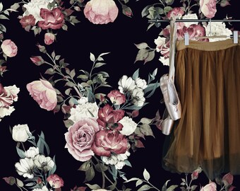 Les Fleurs Wall Mural, Vintage Dark Floral Wallpaper, Peonies and Roses Wallpaper, Pink and Cream Floral Wallpaper, Nursery décor