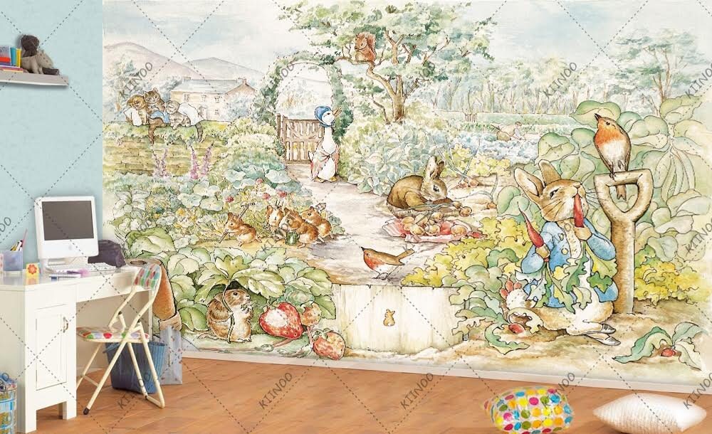Peter the Rabbit Wall Mural Vinyl Mural Wallpaper Wall Etsy UK