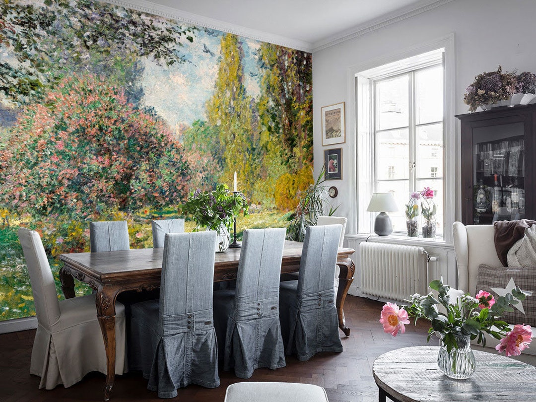 Vintage Landscape Wall Mural, Vintage Wallpaper, Hand-painted Wallpaper ...