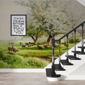 Pastoral Landscape Wall Mural, Vintage Rural Scene Wall Mural, Vintage ...