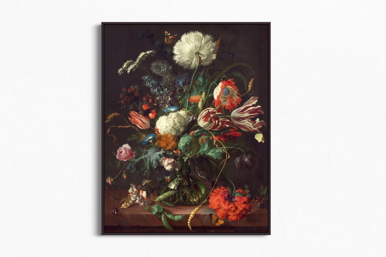 Still Life Flowers Wall Mural Vintage Dark Floral Wallpaper - Etsy