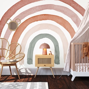 Décor mural arc-en-ciel à l'aquarelle dans des tons terreux, décor mural arc-en-ciel de style bohème, arc-en-ciel bohème, papier peint arc-en-ciel, décoration pour chambre et chambre de bébé
