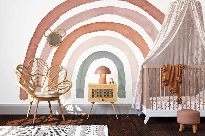 Watercolor Rainbow in Earthy Tones Wall Mural Boho Style - Etsy