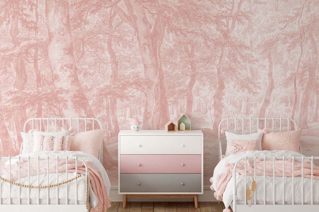 Blush Vintage Forest Wall Mural, Scenic Wall Mural, Vintage Landscape ...