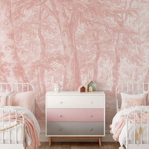 Blush Vintage Forest Wall Mural, Scenic Wall Mural, Vintage Landscape Wallpaper, Decorazioni murali, Nursery e decorazioni per la stanza, Arte murale