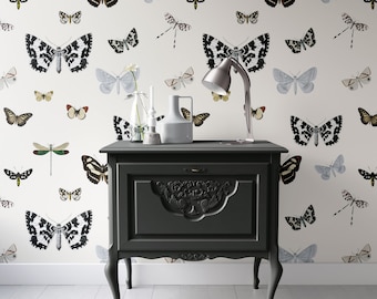 Vintage Butterflies and  Moths Wall Mural, Butterfly Wall Mural, Vintage Insects Wallpaper, Nursery and room décor, Statement Wallpaper
