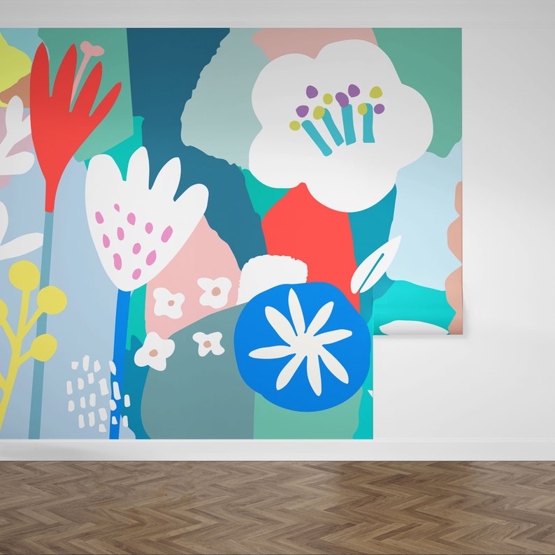Bold Floral Wall Mural Abstract Floral Wallpaper Cut Out Etsy