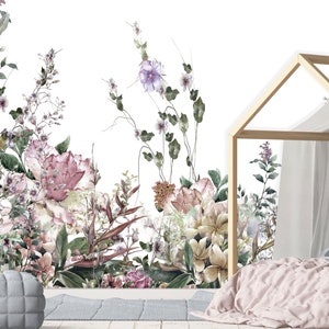 Blumen Frühling Garten Wandbild, Florale Tapete, Shabby Chic Tapete, Vintage Floral Tapete, Kinderzimmer und Raum Dekor, Peel and Stick