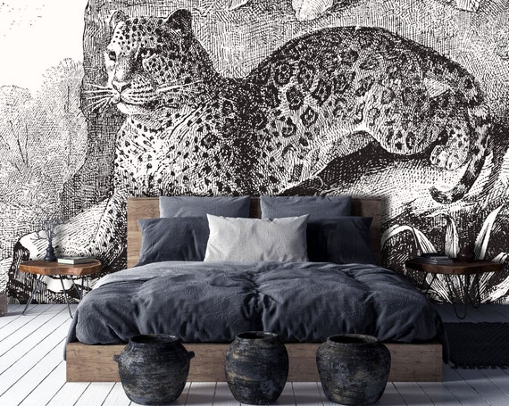 Jaguar Wallpaper Tropischen Wallpaper Dschungel Wandbild Etsy