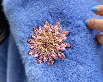 Vintage Brosche Große Brosche Blumenbrosche Kristall Pin Strass Brosche Diamante Brosche Vintage Pin Floral Brosche Rosa Rot Blau Schwarz Brosche