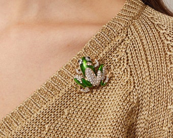 Frog Pin Frog Brooch Green Enamel Pin Vintage Brooch Animal Pin Frog Jewelry Quirky Jewelry Rhinestone Brooch Gold Brooch Crystal Brooch