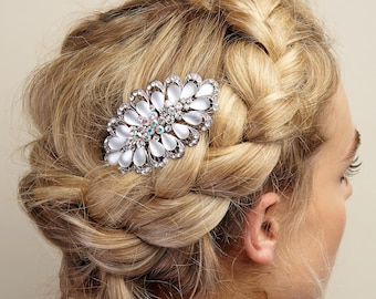 Silver Hair Clip Silver Hair Barrette Crystal Hair Clip Large Barrette Large Hair Clip Wedding Hair Clip Diamante Hair Clip Blue Rhinestone