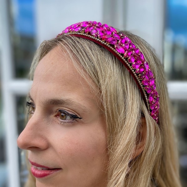 Bright Pink Headband w/ Gold Ho Ho Ho main image 0