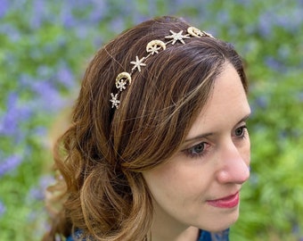 Star Headband Moon Headband Gold Headband Star Moon Hair Accessories Celestial Hair Band Party Headband Festival Headpiece Prom Alice Band