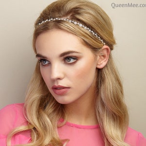 Crystal Headband Crystal Hair Band Rhinestone Headband Silver Head Band Gold Hairband Wedding Headband Wedding Hair Band Elastic Headband image 1