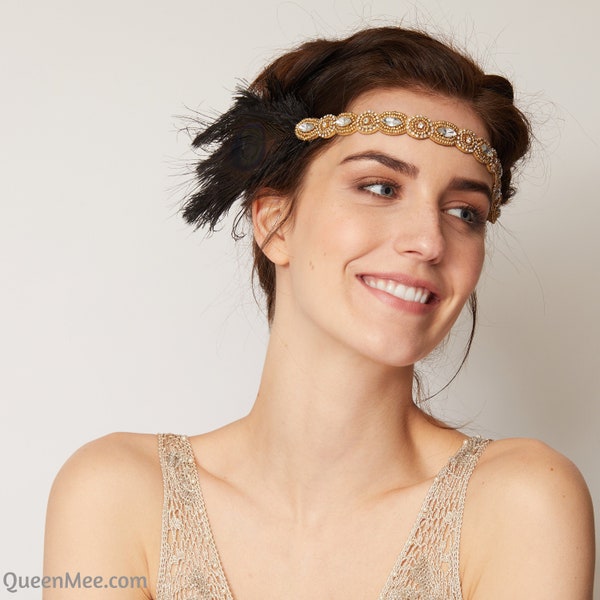 Gatsby Headpiece Gatsby Headband Flapper Headband 1920s Headpiece 20s Headband Twenties Headband Feather Headdress Roaring 20s Headpiece