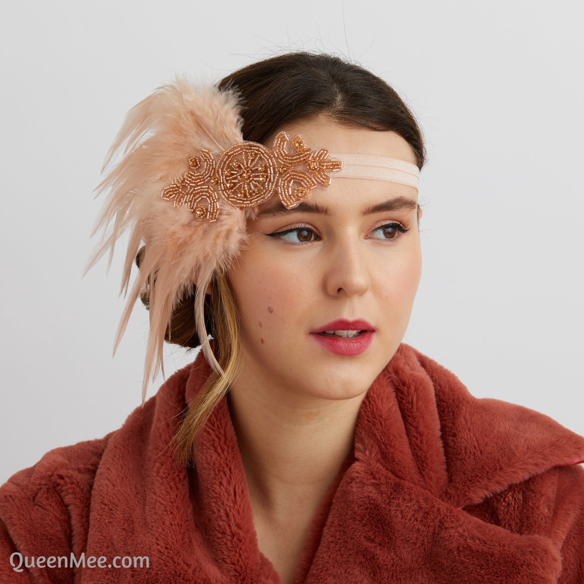 Peach Pink Gatsby Headband Flapper 