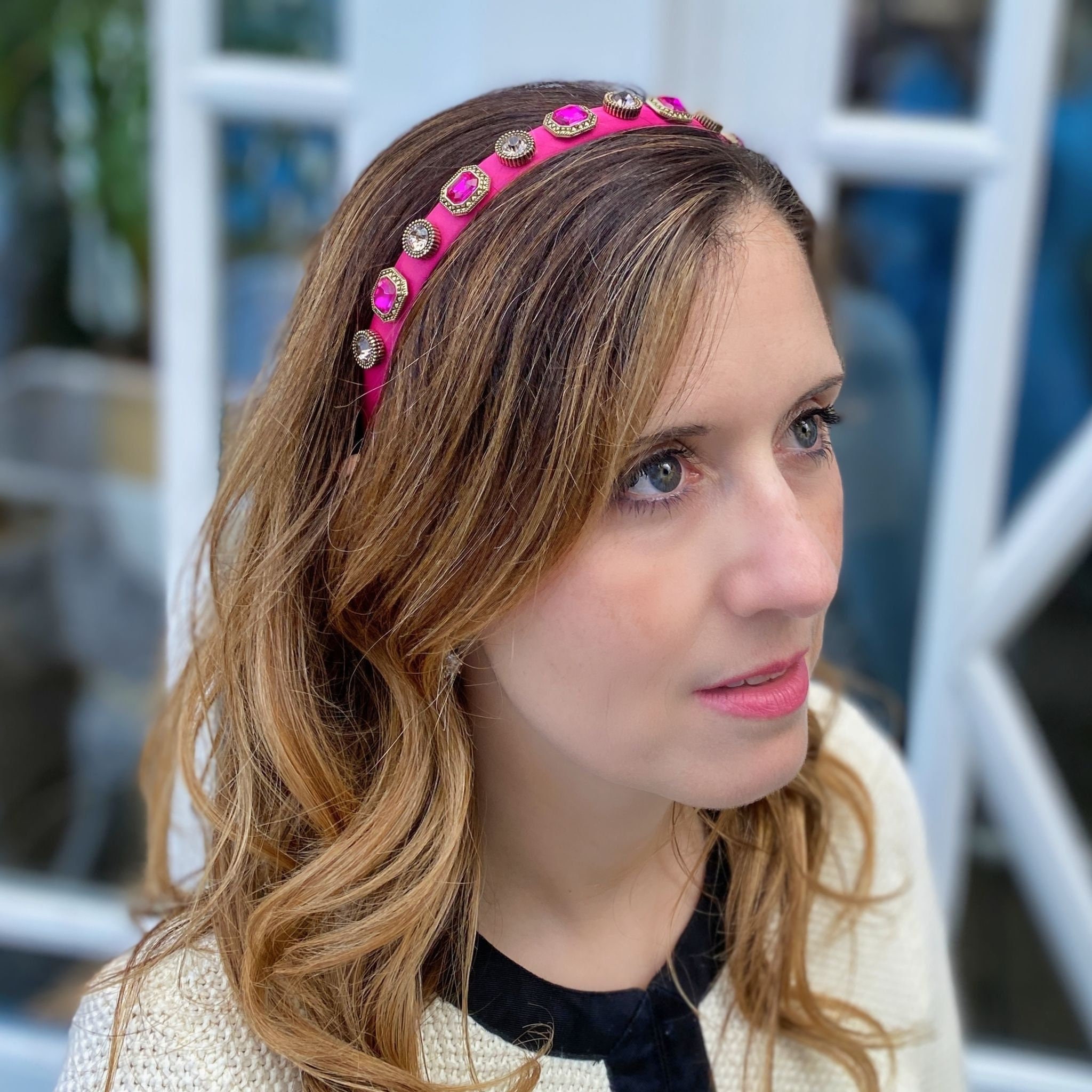 Pink Headband Hot Pink Hair Band Jewelled Wedding Guest  display picture 1