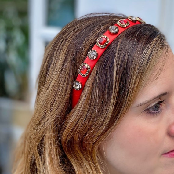 Red Headband Red and Gold Wedding Guest Headband Hair Band Vintage