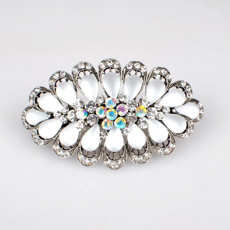 Silver Hair Clip Silver Hair Barrette Crystal Hair Clip Large Etsy