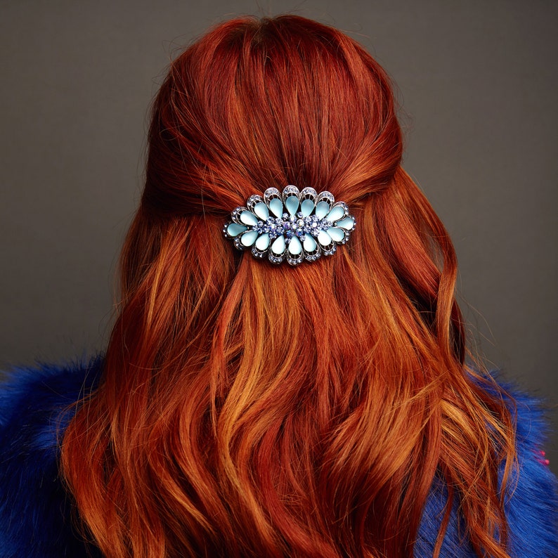 Silver Hair Clip Silver Hair Barrette Crystal Hair Clip Large Etsy