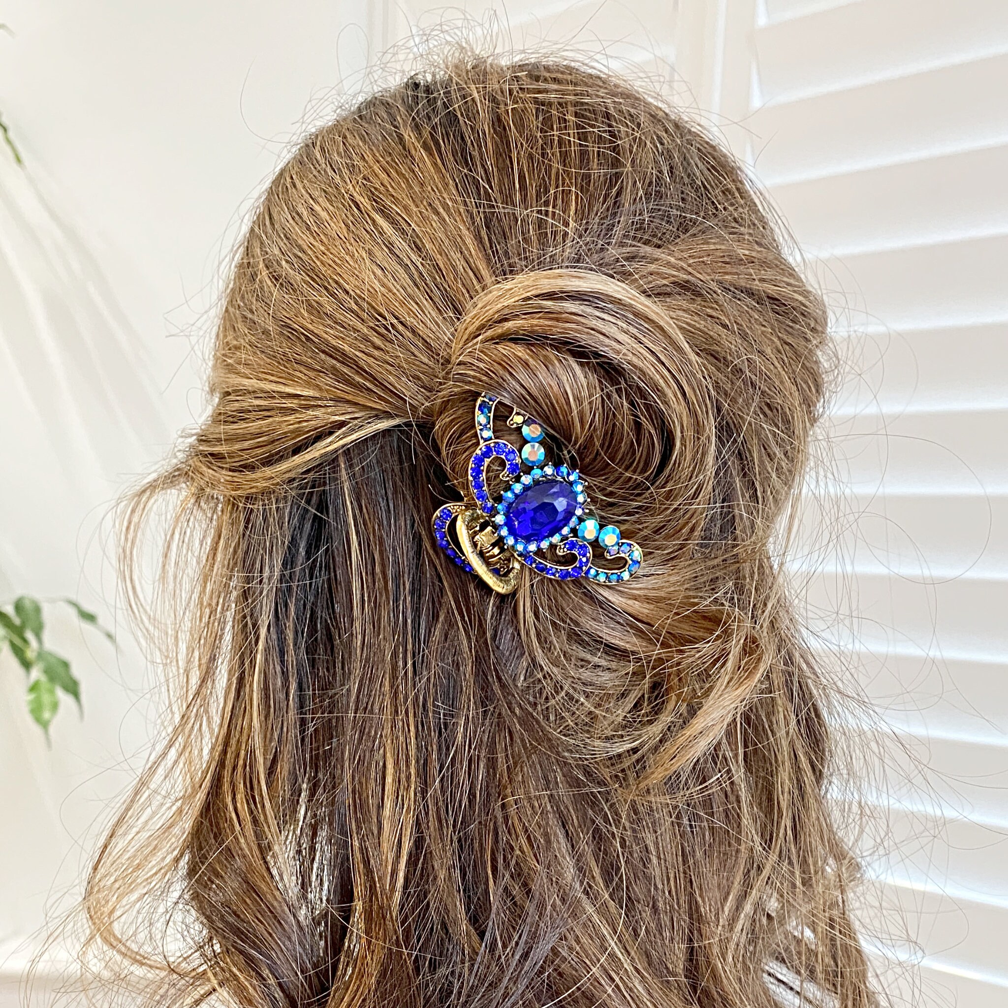 Royal Blue Rhinestone Hair Claw: Medium Crystal Clip - Etsy