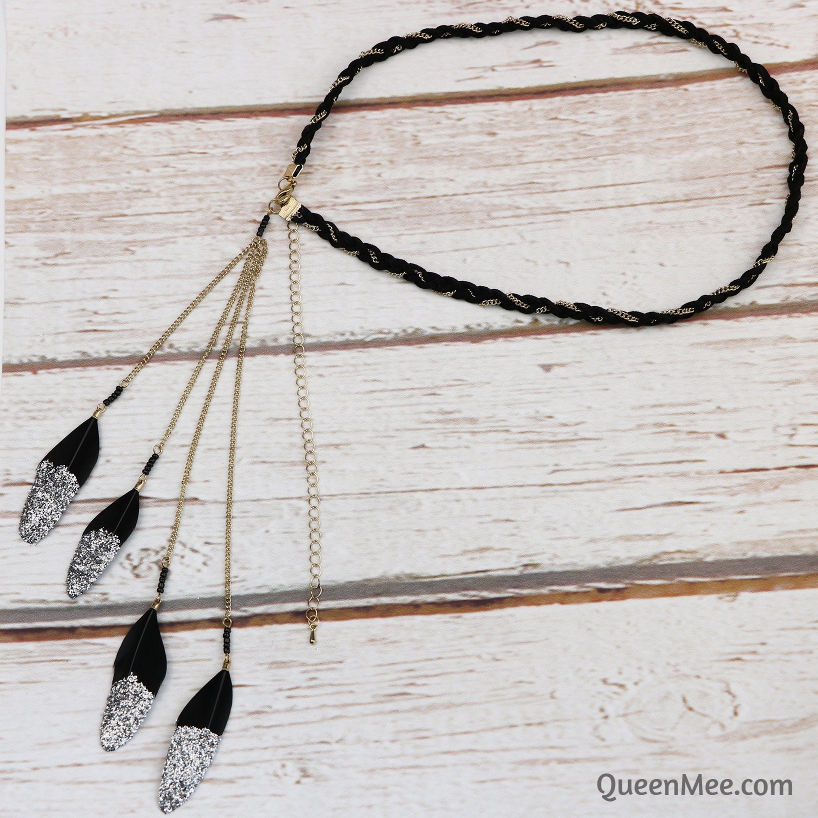 Feather Headband With Gold Chain: Boho Festival Flapper  display picture 2