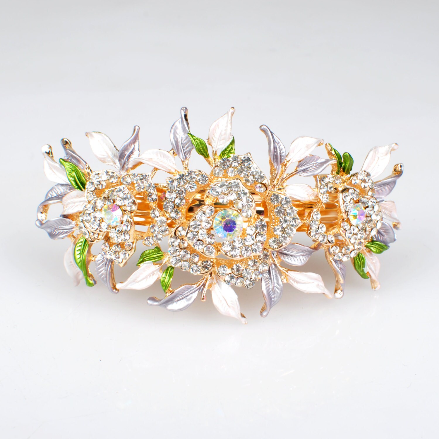 Flower Hair Clip Crystal Barrette Large Barrette Large Hair 