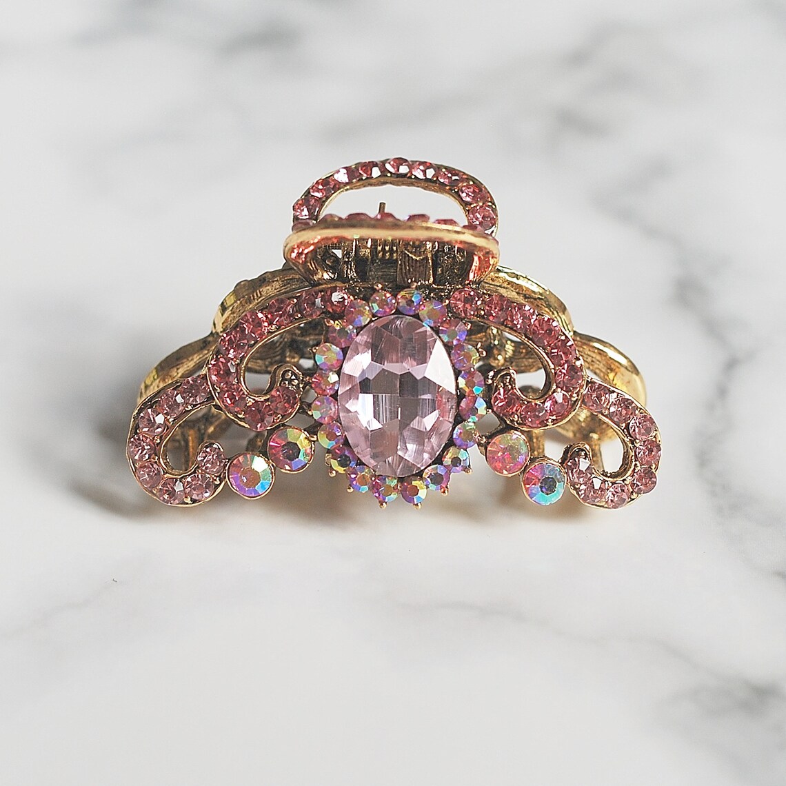 Gold Hair Claw Clip Crystal Hair Clip Claw Medium Rhinestone Etsy