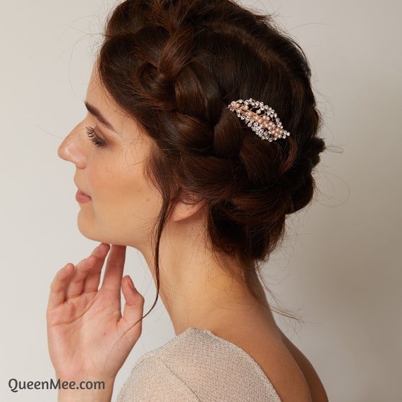 Pearl Hair Clip Rose Gold Hair Barrette Wedding Hair Clip Etsy